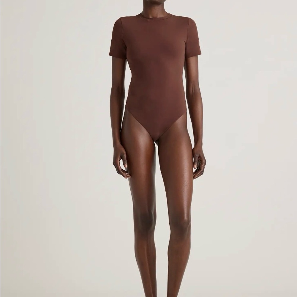 Quince Second Skin T-shirt Short Sleeve Bodysuit in Cocoa Size XS 503
